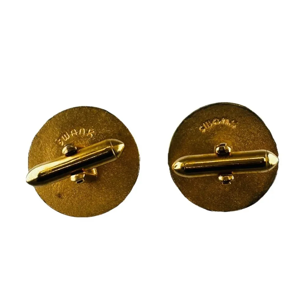 VTG SWANK Cameo Cufflinks Mother of Pearl Inlay Gold Tone Roman Warrior
